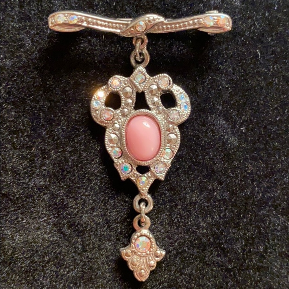 5/20 VTG Pink Jeweled Rhinestoned Silver Toned